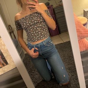 Gray off the shoulder shirt